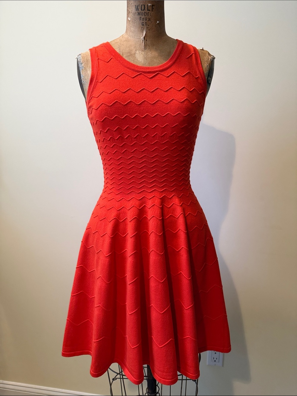 Milly Red Sleeveless Fit-and-Flare Dress